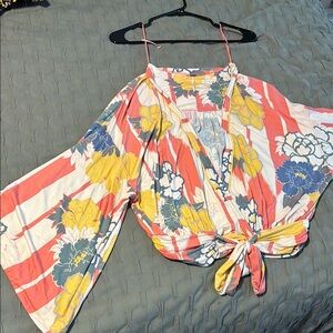 Floral Kimono Sleeve Tie-Front Top